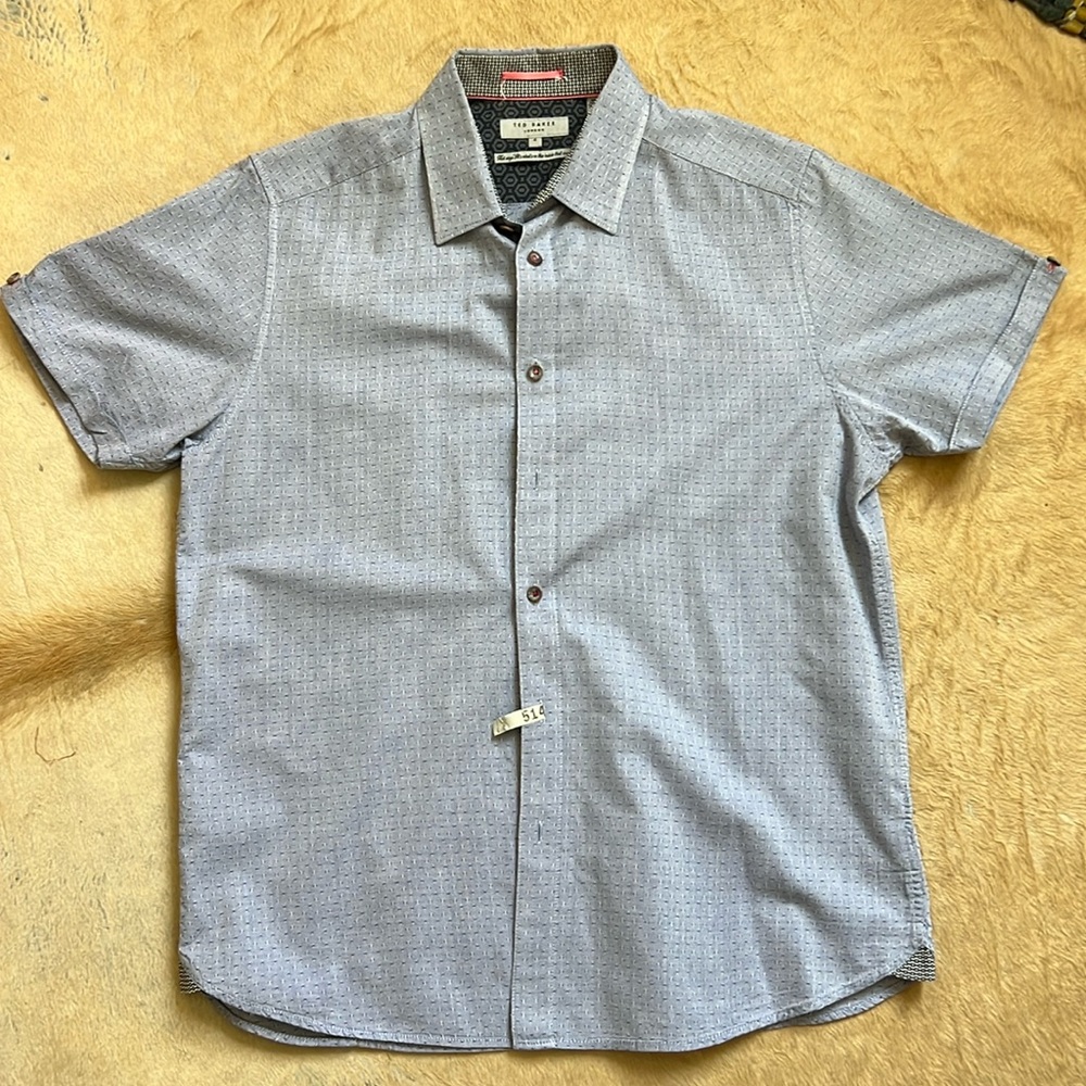 Ted Baker Light Blue Mens Short Sleeve Button Up Size 4 Medium
